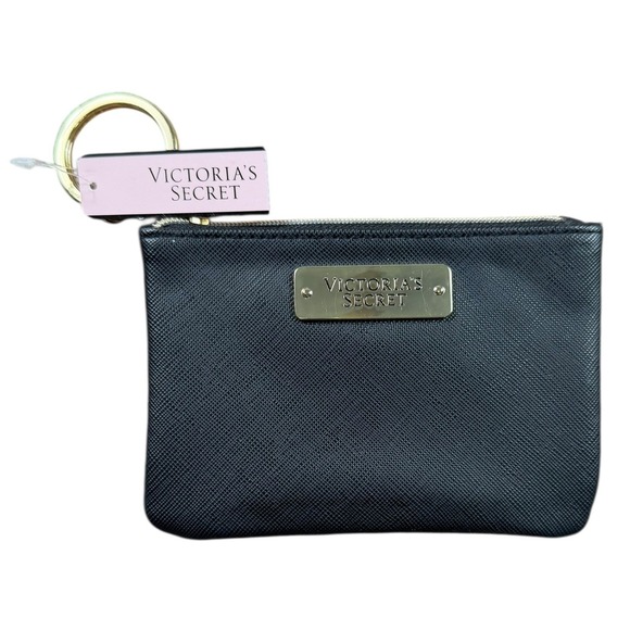 Victoria's Secret Accessories - Victoria's Secret Black Saffiano Zip Coin Purse Key Ring Pouch NWT